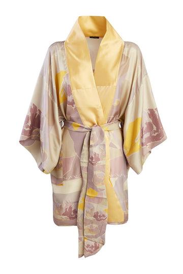 Kimono corto in pura seta, manica lunga 