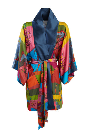 Kimono corto pura seta, manica lunga “Specchio Delle Mie Brame” - Dark Rose