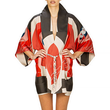 Kimono corto pura seta, manica lunga 